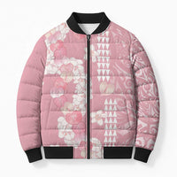 Soft Pink Hawaii Anthurium Plumeria Lei Bomber Puffer Jacket