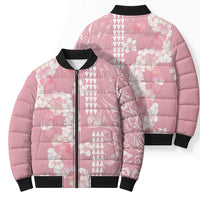 Soft Pink Hawaii Anthurium Plumeria Lei Bomber Puffer Jacket