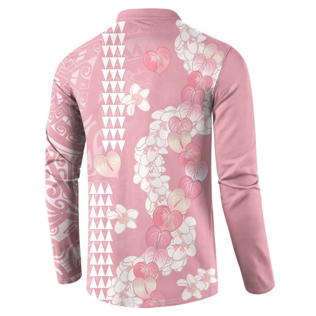 Soft Pink Hawaii Anthurium Plumeria Lei Button Sweatshirt