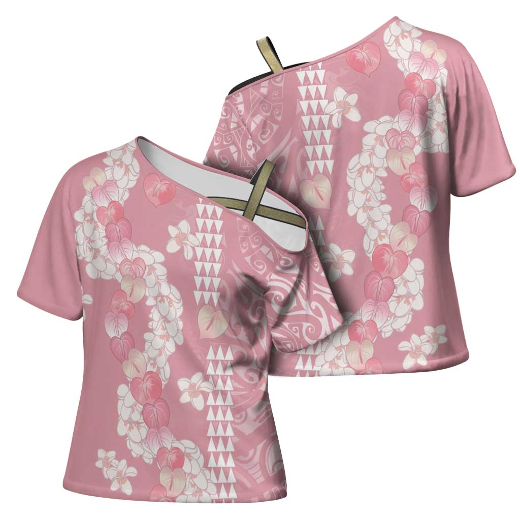 Soft Pink Hawaii Anthurium Plumeria Lei Cross Shoulder Shirt
