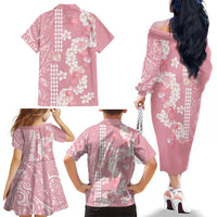 Soft Pink Hawaii Anthurium Plumeria Lei Family Matching Off The Shoulder Long Sleeve Dress and Hawaiian Shirt LT9 - Polynesian Pride