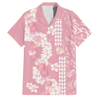 Soft Pink Hawaii Anthurium Plumeria Lei Family Matching Off The Shoulder Long Sleeve Dress and Hawaiian Shirt LT9 Dad's Shirt - Short Sleeve Pink - Polynesian Pride