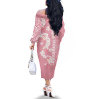 Soft Pink Hawaii Anthurium Plumeria Lei Family Matching Off The Shoulder Long Sleeve Dress and Hawaiian Shirt LT9 - Polynesian Pride