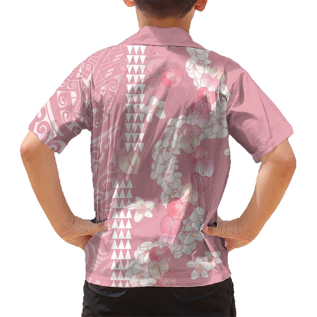 Soft Pink Hawaii Anthurium Plumeria Lei Family Matching Off Shoulder Short Dress and Hawaiian Shirt LT9 - Polynesian Pride