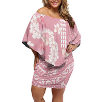 Soft Pink Hawaii Anthurium Plumeria Lei Family Matching Off Shoulder Short Dress and Hawaiian Shirt LT9 Mom's Dress Pink - Polynesian Pride