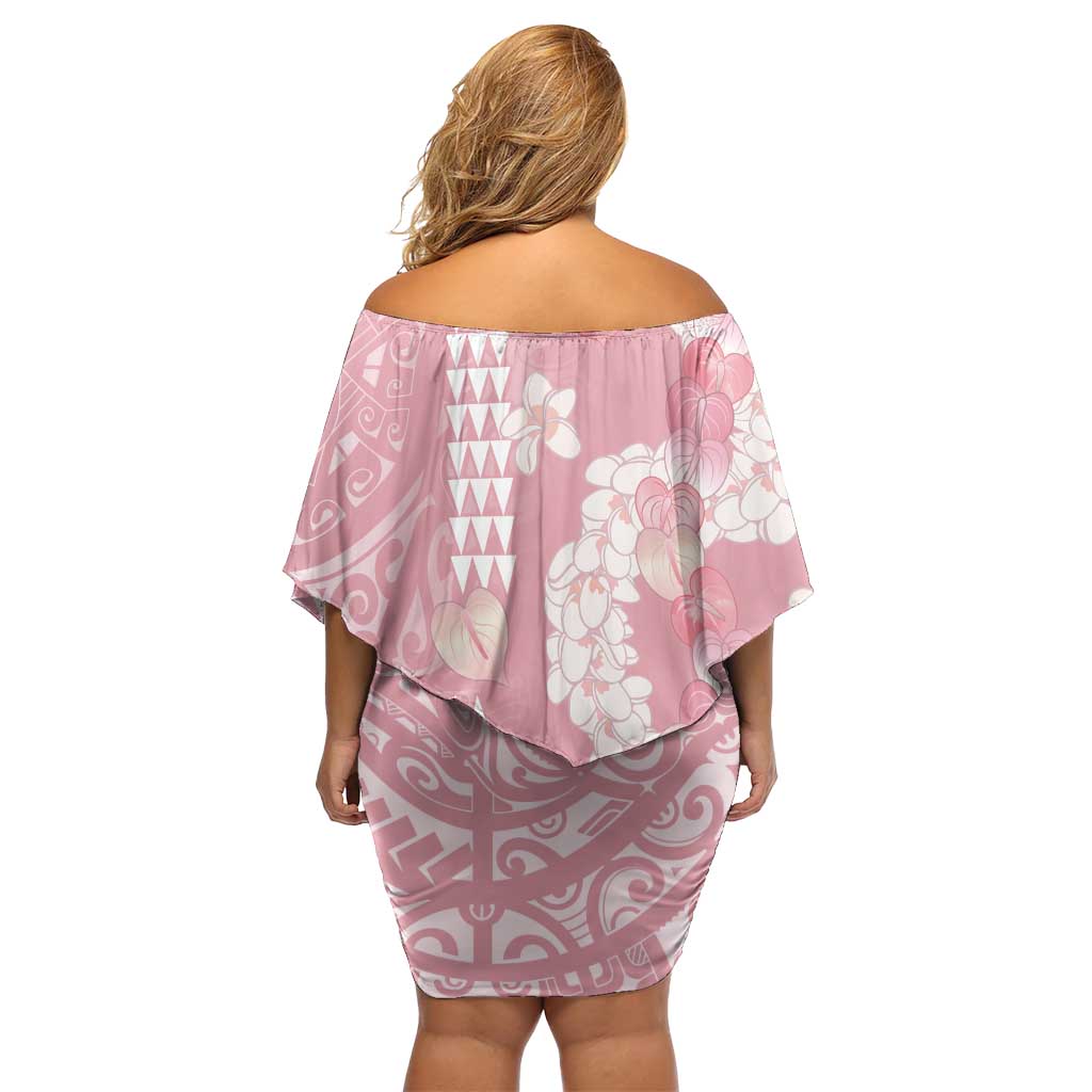Soft Pink Hawaii Anthurium Plumeria Lei Family Matching Off Shoulder Short Dress and Hawaiian Shirt LT9 - Polynesian Pride