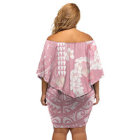 Soft Pink Hawaii Anthurium Plumeria Lei Family Matching Off Shoulder Short Dress and Hawaiian Shirt LT9 - Polynesian Pride