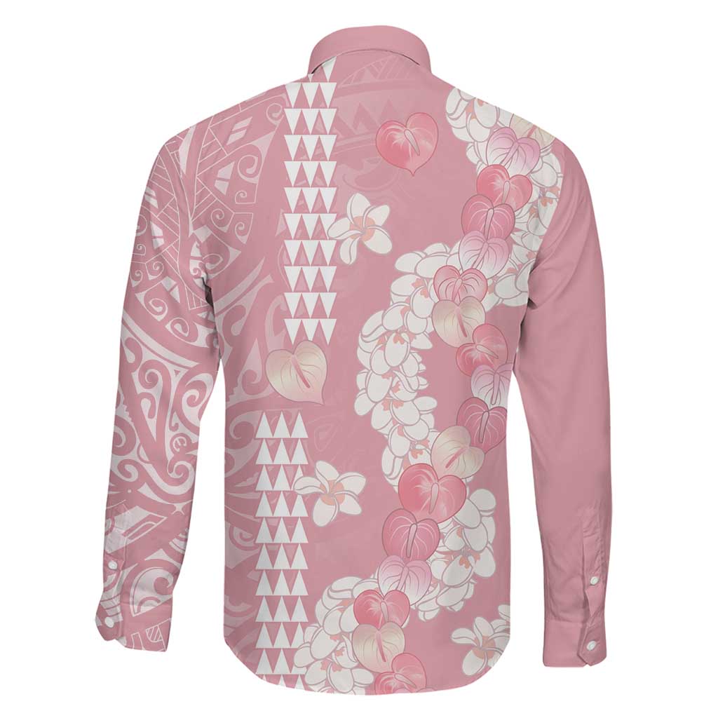 Soft Pink Hawaii Anthurium Plumeria Lei Family Matching Puletasi and Hawaiian Shirt