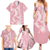 Soft Pink Hawaii Anthurium Plumeria Lei Family Matching Summer Maxi Dress and Hawaiian Shirt LT9 - Polynesian Pride
