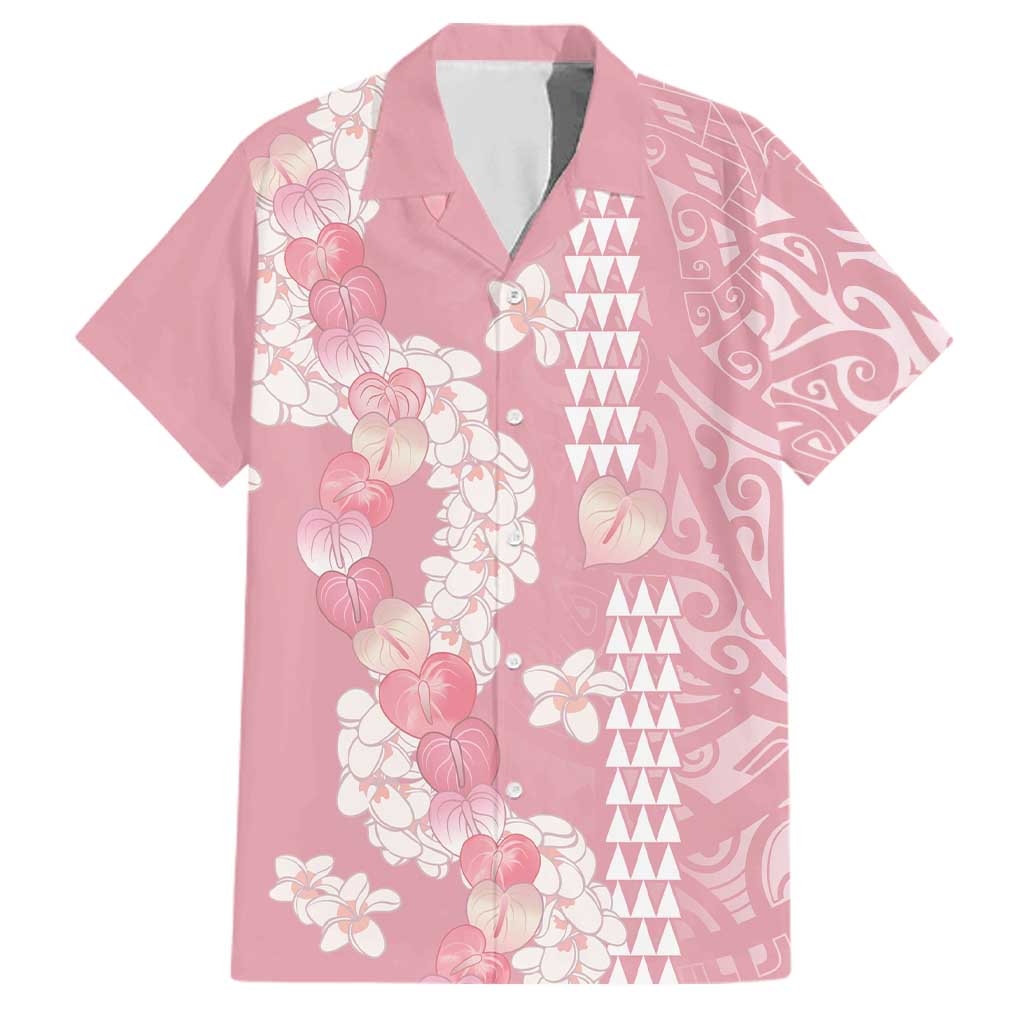Soft Pink Hawaii Anthurium Plumeria Lei Family Matching Summer Maxi Dress and Hawaiian Shirt LT9 Dad's Shirt - Short Sleeve Pink - Polynesian Pride