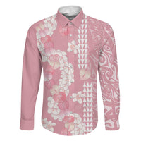 Soft Pink Hawaii Anthurium Plumeria Lei Family Matching Summer Maxi Dress and Hawaiian Shirt LT9 Dad's Shirt - Long Sleeve Pink - Polynesian Pride