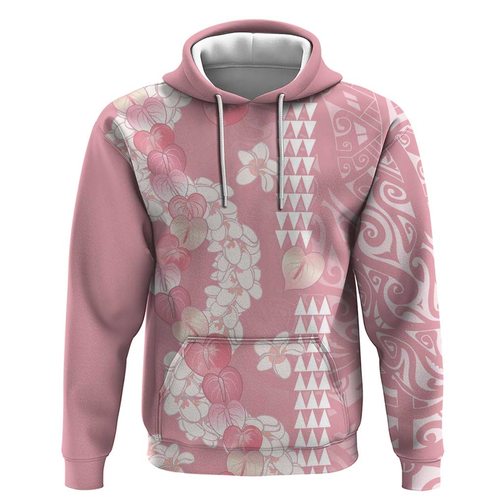 Soft Pink Hawaii Anthurium Plumeria Lei Hoodie