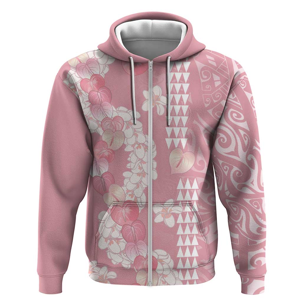Soft Pink Hawaii Anthurium Plumeria Lei Hoodie
