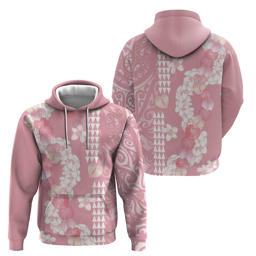 Soft Pink Hawaii Anthurium Plumeria Lei Hoodie