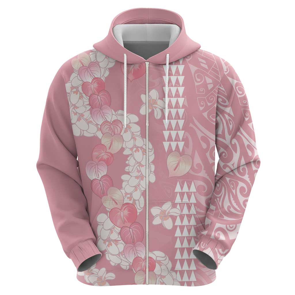 Soft Pink Hawaii Anthurium Plumeria Lei Hoodie