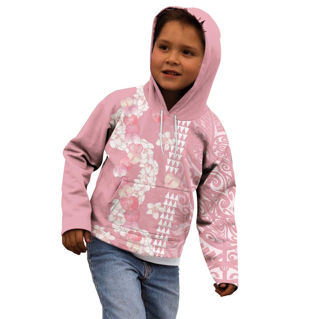 Soft Pink Hawaii Anthurium Plumeria Lei Kid Hoodie