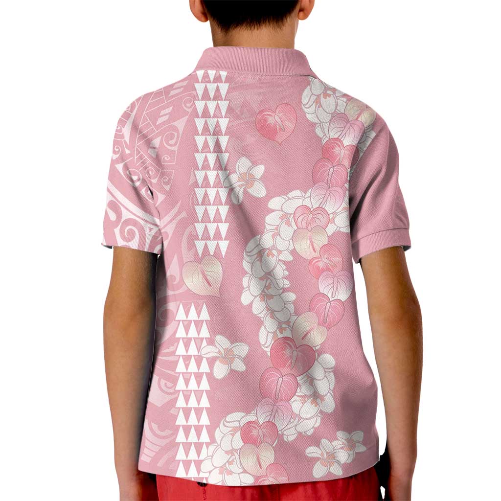 Soft Pink Hawaii Anthurium Plumeria Lei Kid Polo Shirt