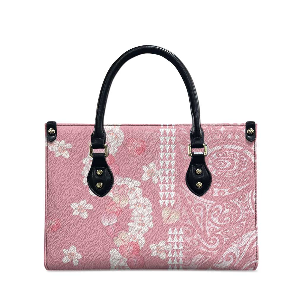 Soft Pink Hawaii Anthurium Plumeria Lei Leather Bag