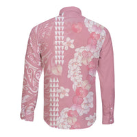 Soft Pink Hawaii Anthurium Plumeria Lei Long Sleeve Button Shirt