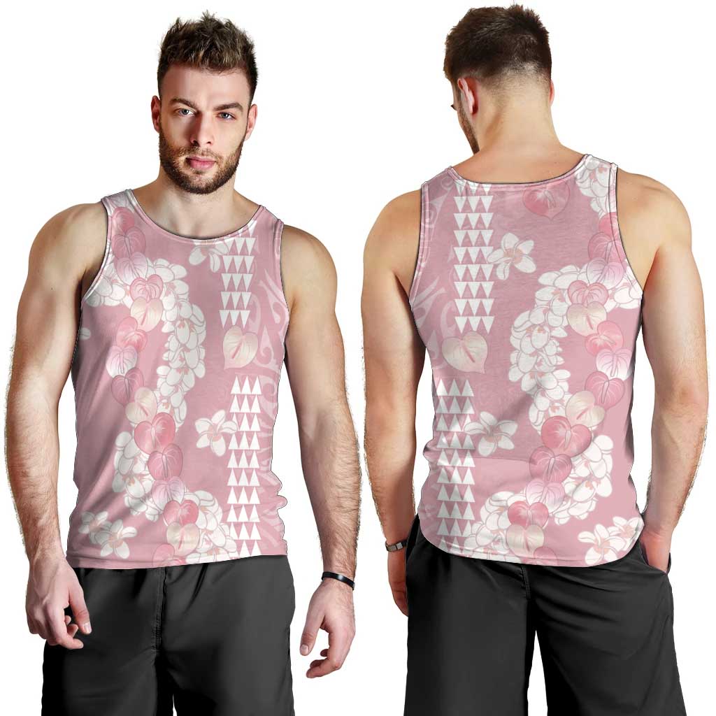 Soft Pink Hawaii Anthurium Plumeria Lei Men Tank Top