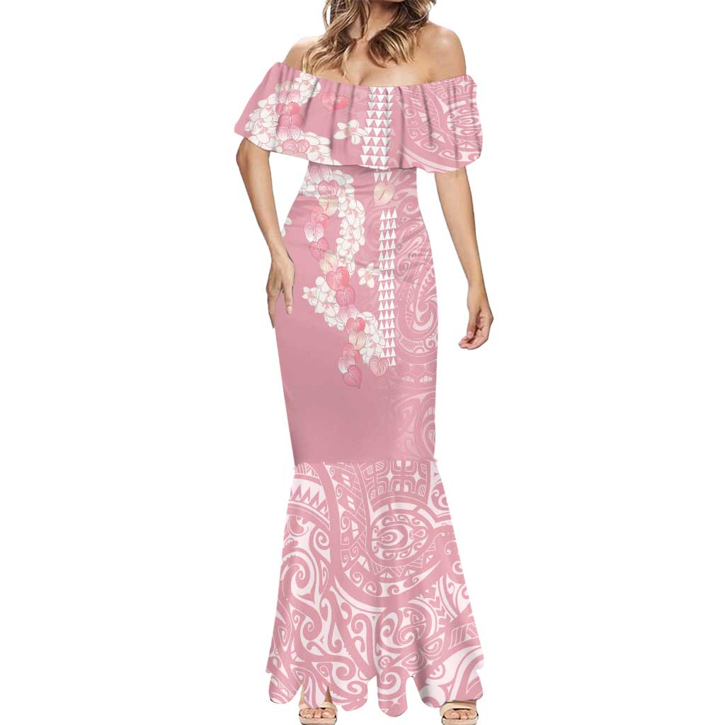 Soft Pink Hawaii Anthurium Plumeria Lei Mermaid Dress