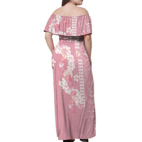 Soft Pink Hawaii Anthurium Plumeria Lei Off Shoulder Maxi Dress