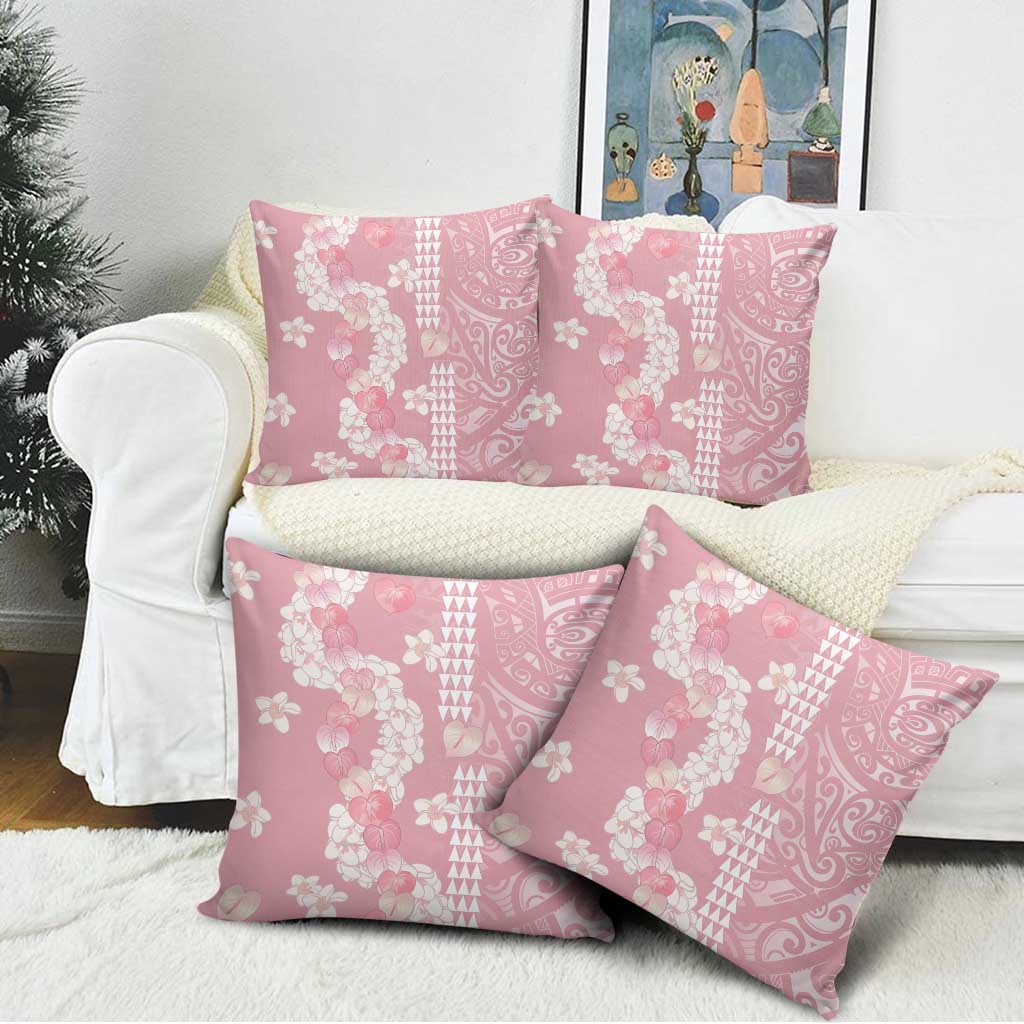 Soft Pink Hawaii Anthurium Plumeria Lei Pillow Cover