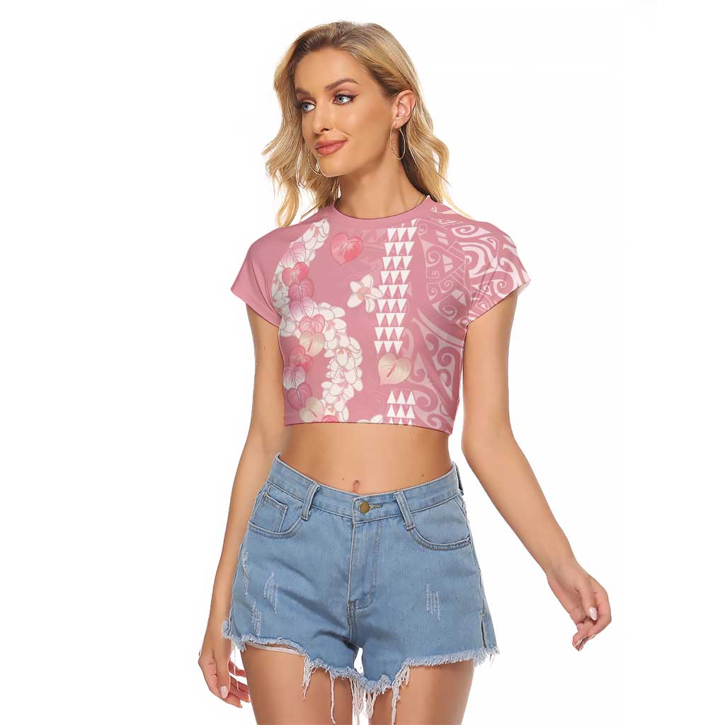 Soft Pink Hawaii Anthurium Plumeria Lei Raglan Cropped T Shirt