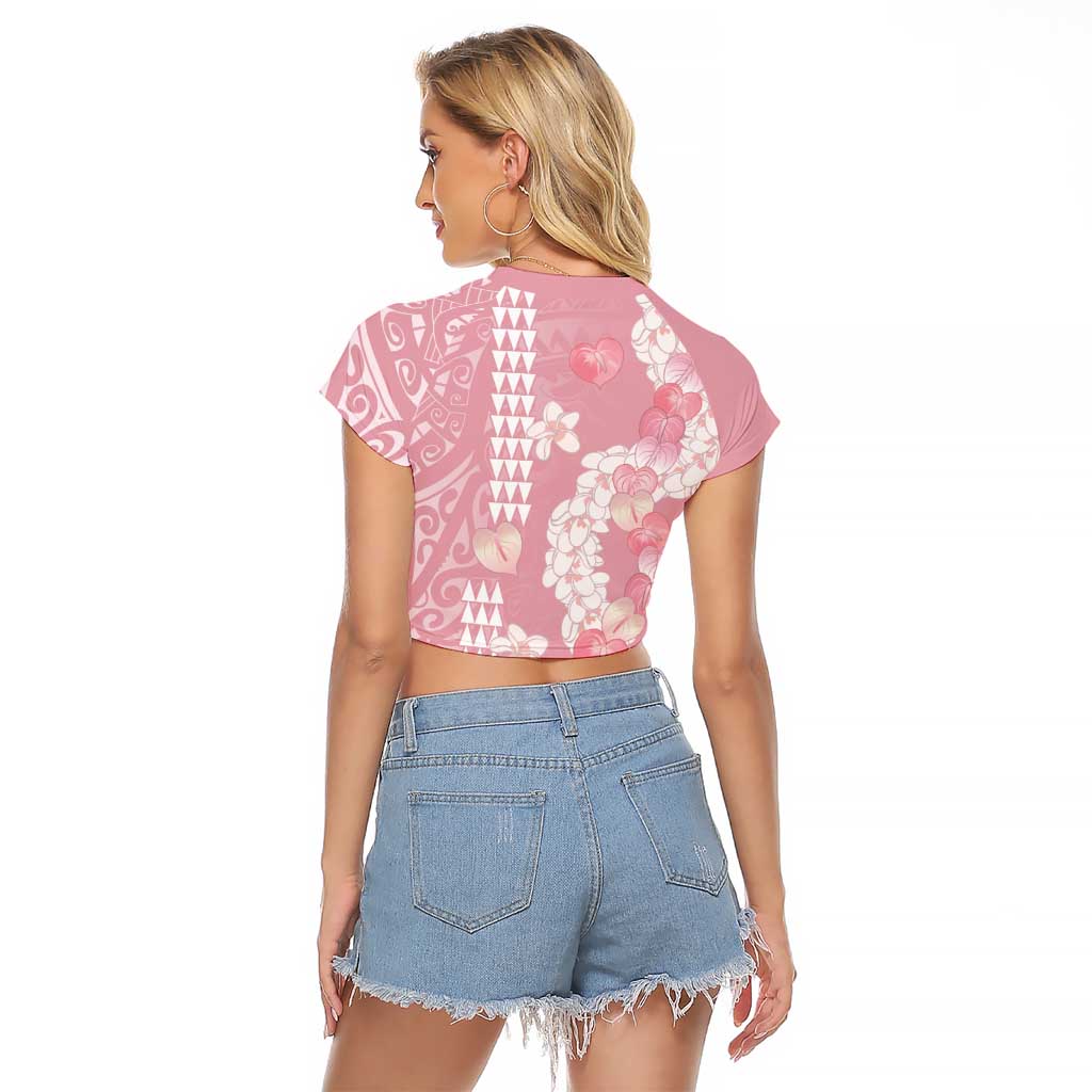 Soft Pink Hawaii Anthurium Plumeria Lei Raglan Cropped T Shirt