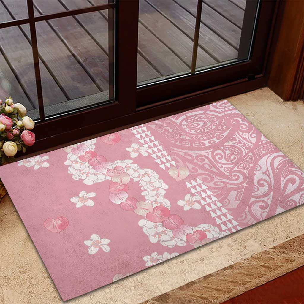 Soft Pink Hawaii Anthurium Plumeria Lei Rubber Doormat
