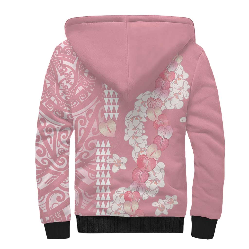 Soft Pink Hawaii Anthurium Plumeria Lei Sherpa Hoodie