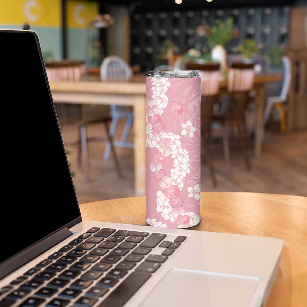 Soft Pink Hawaii Anthurium Plumeria Lei Skinny Tumbler