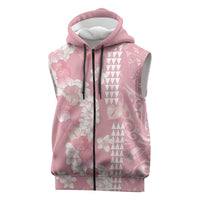 Soft Pink Hawaii Anthurium Plumeria Lei Sleeveless Zip Hoodie
