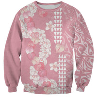 Soft Pink Hawaii Anthurium Plumeria Lei Sweatshirt