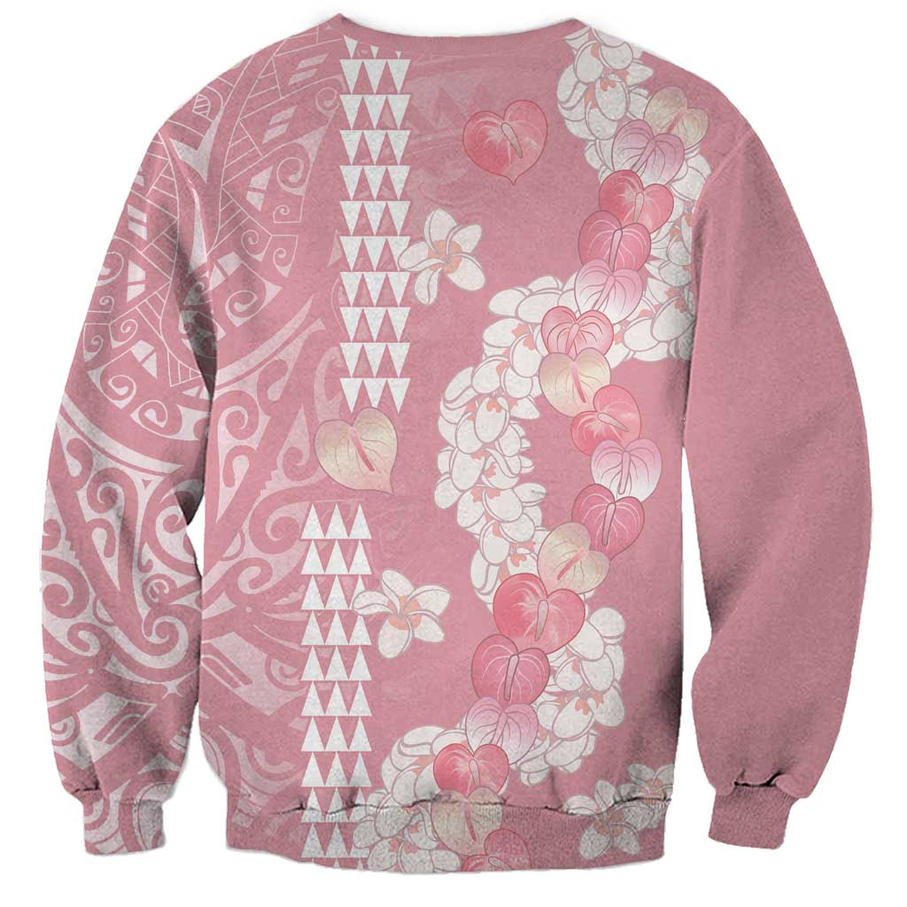 Soft Pink Hawaii Anthurium Plumeria Lei Sweatshirt