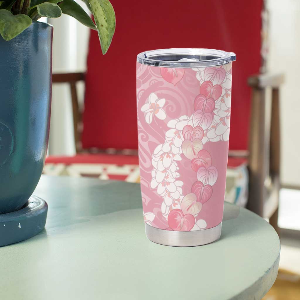 Soft Pink Hawaii Anthurium Plumeria Lei Tumbler Cup