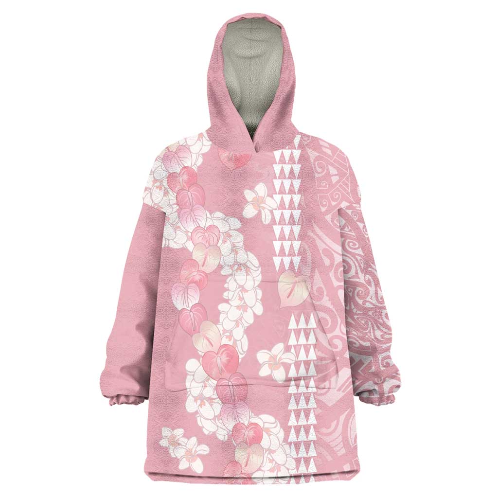 Soft Pink Hawaii Anthurium Plumeria Lei Wearable Blanket Hoodie