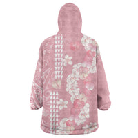 Soft Pink Hawaii Anthurium Plumeria Lei Wearable Blanket Hoodie
