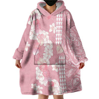 Soft Pink Hawaii Anthurium Plumeria Lei Wearable Blanket Hoodie