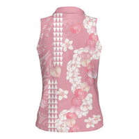Soft Pink Hawaii Anthurium Plumeria Lei Women Sleeveless Polo Shirt