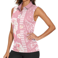 Soft Pink Hawaii Anthurium Plumeria Lei Women Sleeveless Polo Shirt