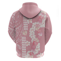 Soft Pink Hawaii Anthurium Plumeria Lei Zip Hoodie