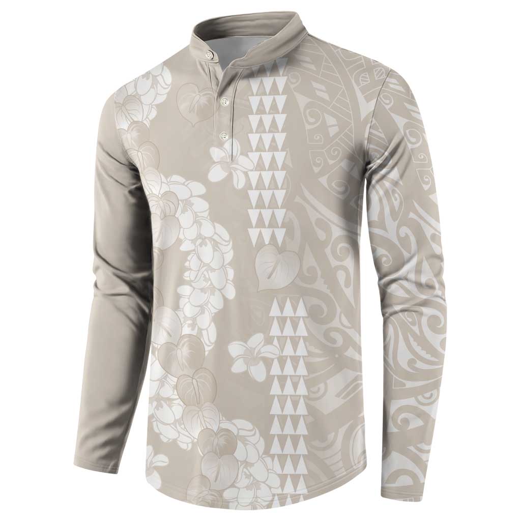 Suede Beige Hawaii Anthurium Plumeria Lei Button Sweatshirt