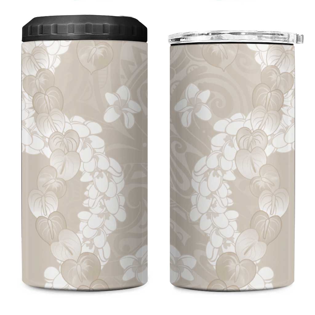 Suede Beige Hawaii Anthurium Plumeria Lei 4 in 1 Can Cooler Tumbler