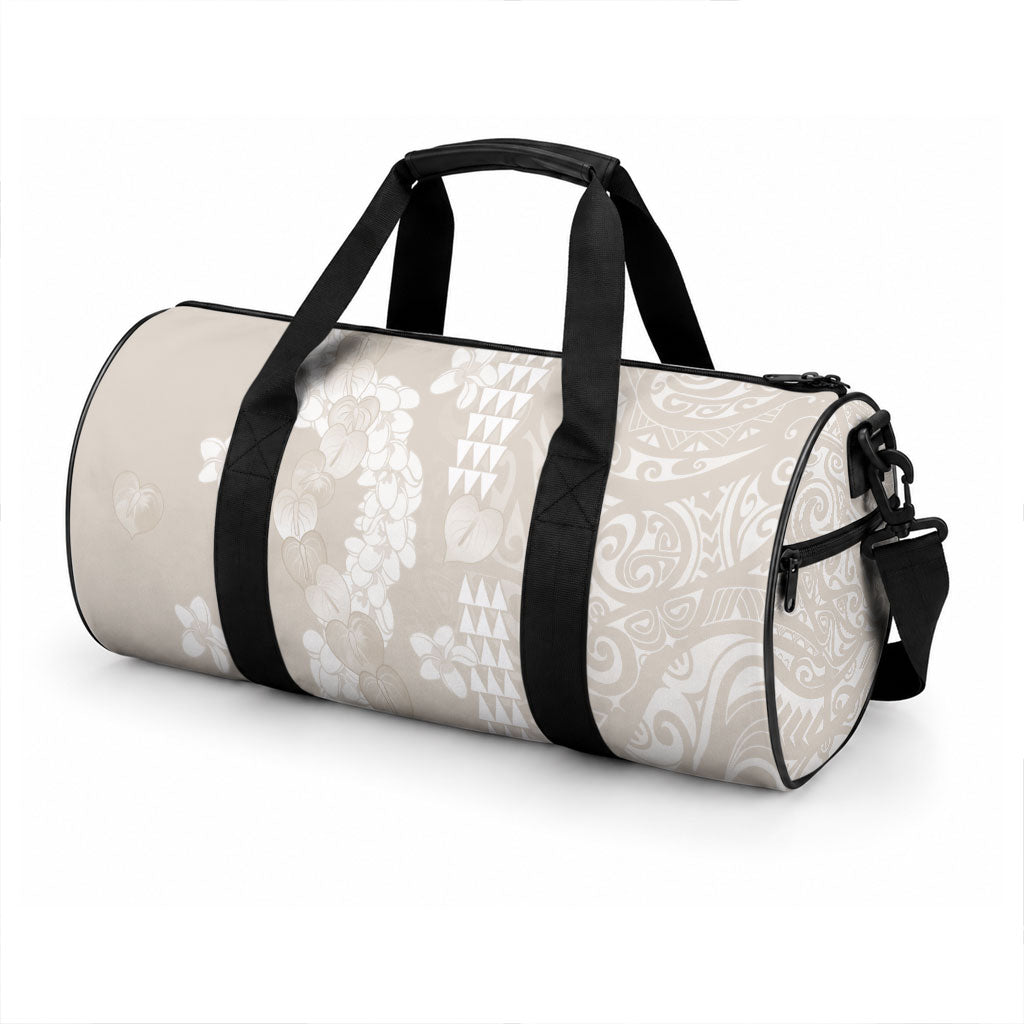 Suede Beige Hawaii Anthurium Plumeria Lei Duffle Bag LT9 - Polynesian Pride