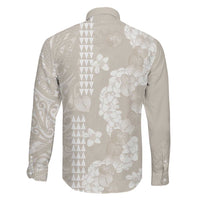 Suede Beige Hawaii Anthurium Plumeria Lei Family Matching Long Sleeve Bodycon Dress and Hawaiian Shirt LT9 - Polynesian Pride