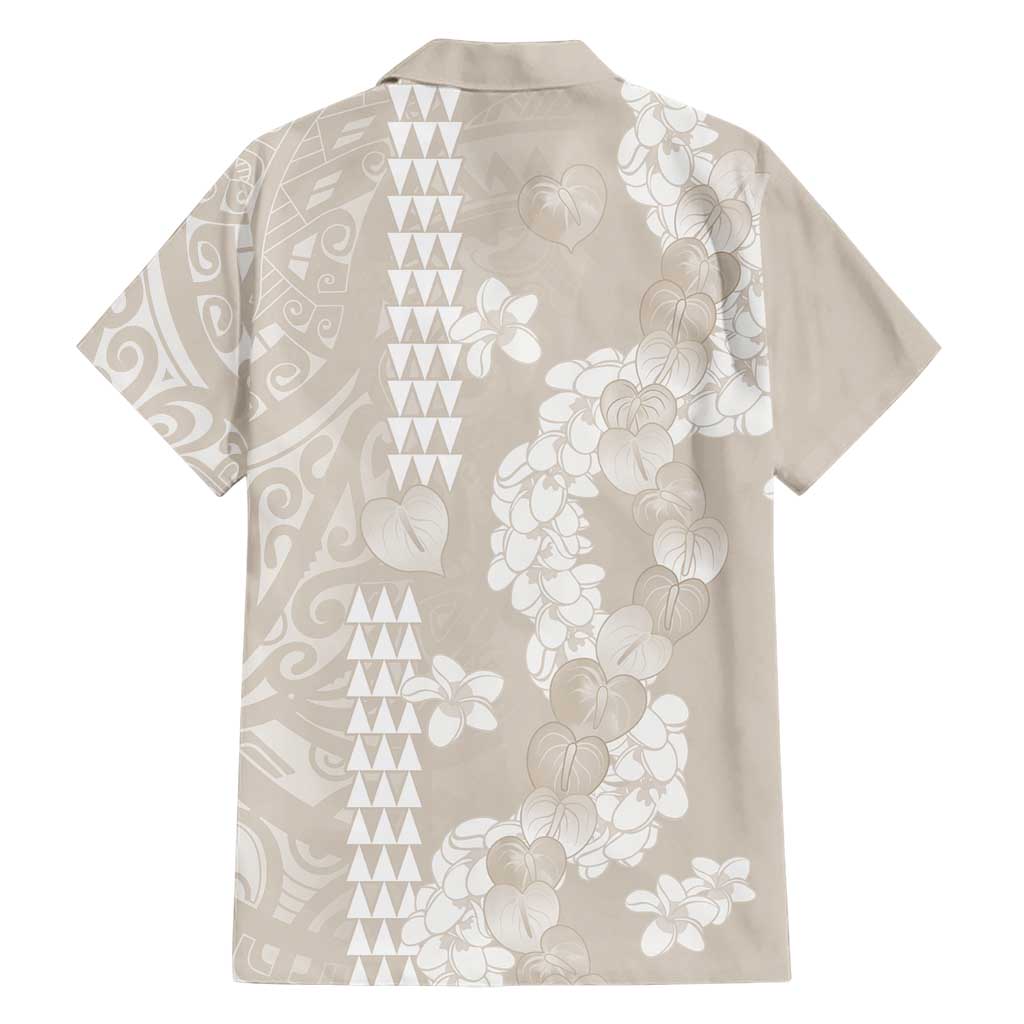 Suede Beige Hawaii Anthurium Plumeria Lei Family Matching Off The Shoulder Long Sleeve Dress and Hawaiian Shirt LT9 - Polynesian Pride