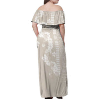 Suede Beige Hawaii Anthurium Plumeria Lei Family Matching Off Shoulder Maxi Dress and Hawaiian Shirt LT9 - Polynesian Pride