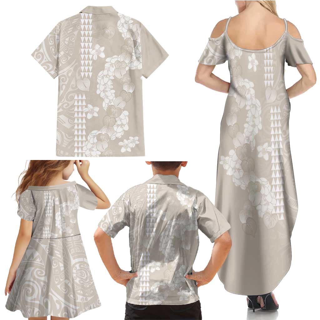 Suede Beige Hawaii Anthurium Plumeria Lei Family Matching Summer Maxi Dress and Hawaiian Shirt LT9 - Polynesian Pride