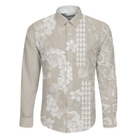 Suede Beige Hawaii Anthurium Plumeria Lei Family Matching Summer Maxi Dress and Hawaiian Shirt LT9 Dad's Shirt - Long Sleeve Beige - Polynesian Pride